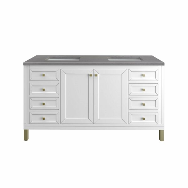James Martin Vanities Chicago 60in Double Vanity, Glossy White w/ 3 CM Grey Expo Top 305-V60D-GW-3GEX